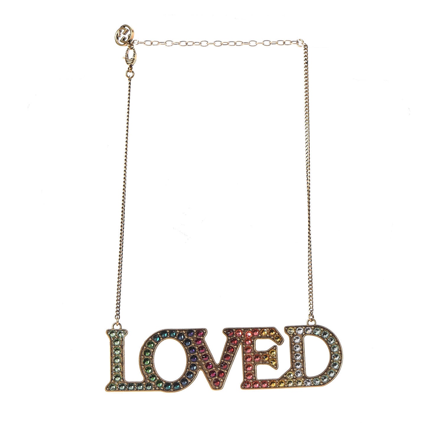 Metal Crystal Loved Short Necklace Aged Gold