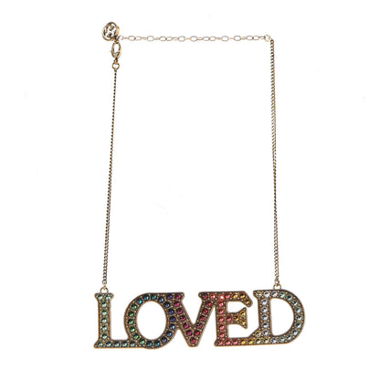 Gucci Metal Crystal Loved Short Necklace Aged Gold 3 of 7