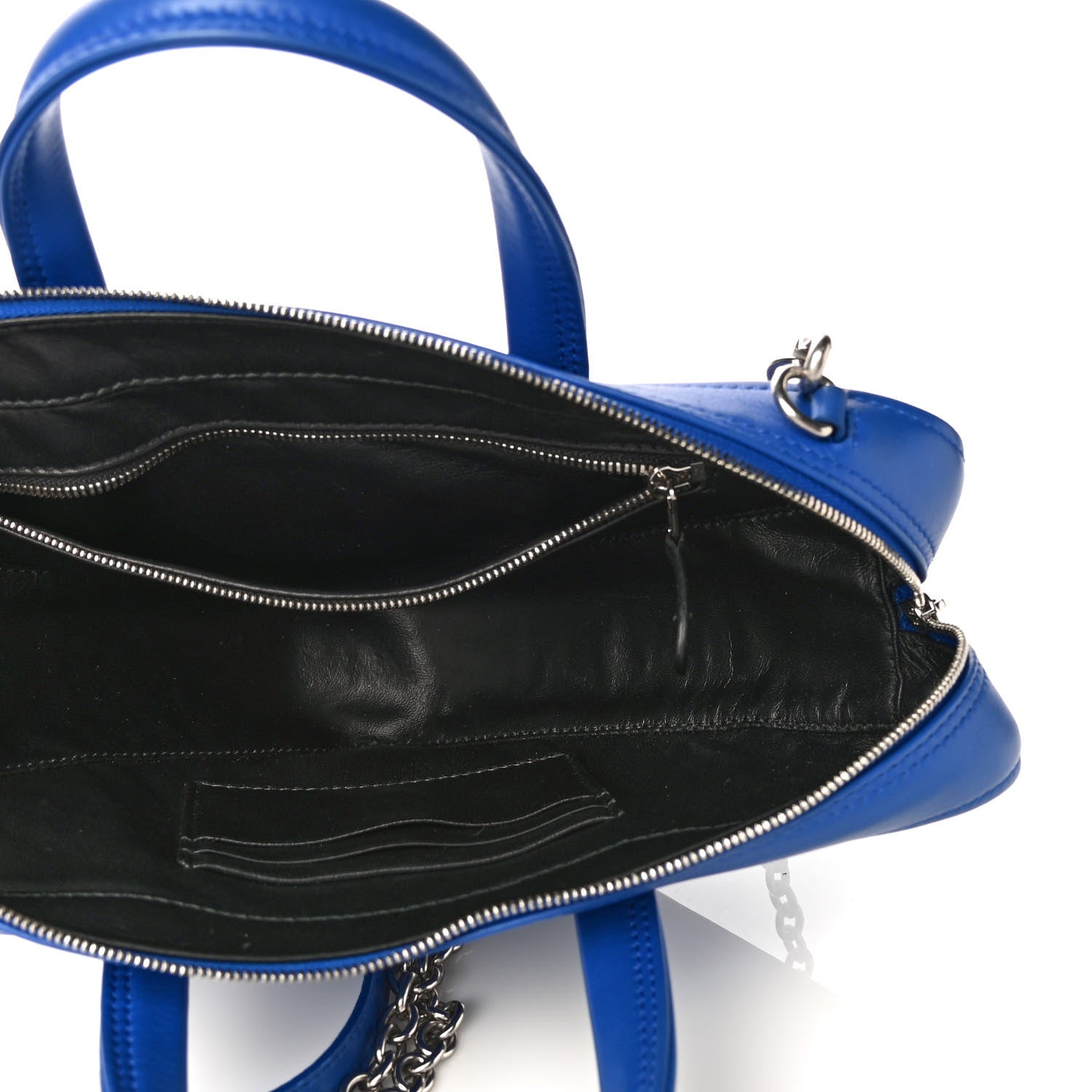 Balenciaga Shiny Day Calfskin Logo XS Triangle Chain Duffle Bleu Roi White 5 of 11