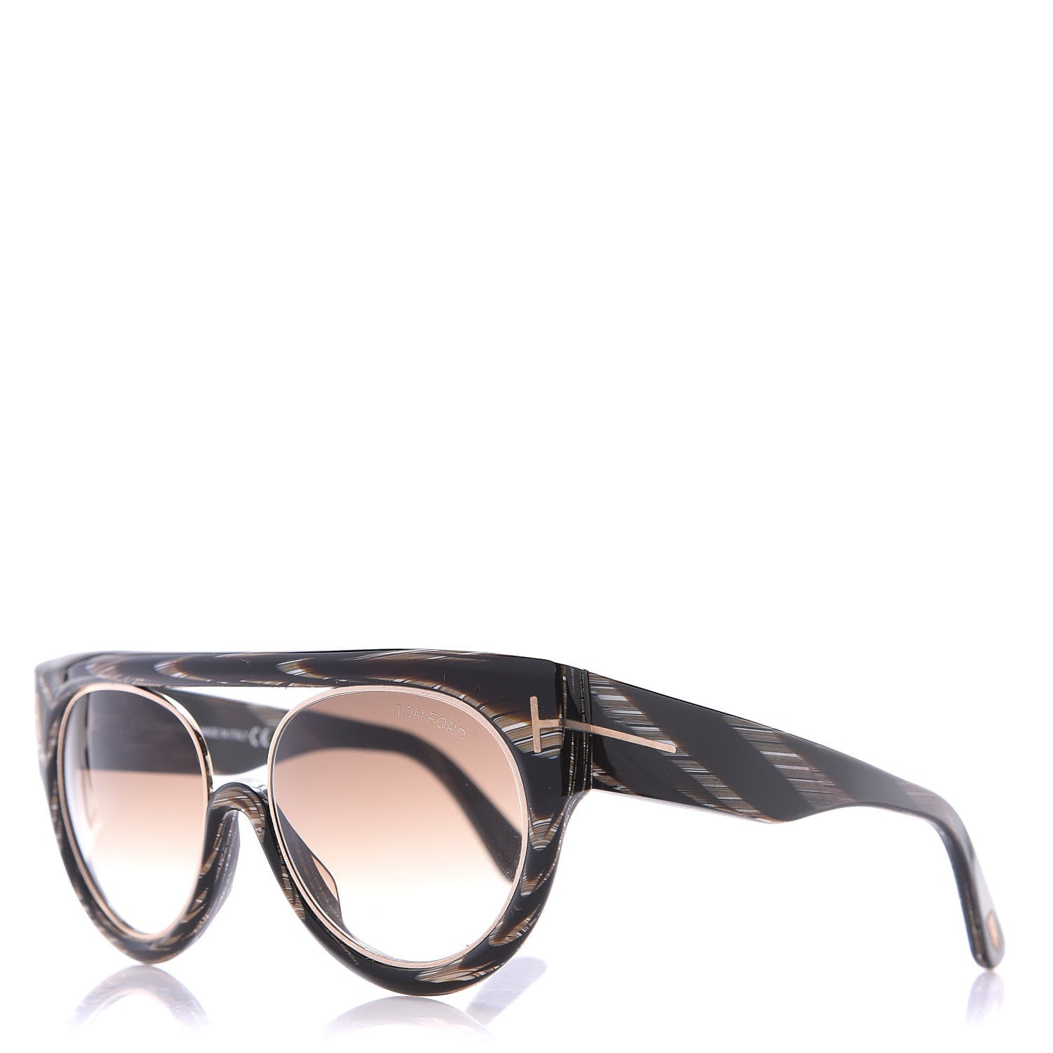 Tom Ford Alana Aviator Round Sunglasses TF360 Black Brown Horn 1 of 8