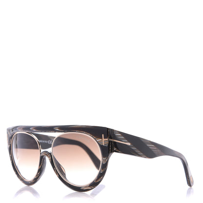 Tom Ford Alana Aviator Round Sunglasses TF360 Black Brown Horn 1 of 8