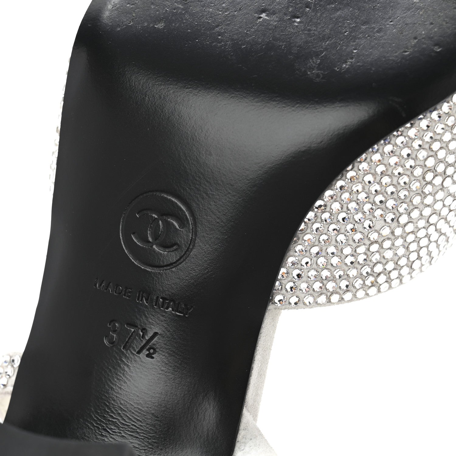 Chanel Strass Grosgrain Cap Toe CC Slingback Pumps 37.5 Silver Black 7 of 10