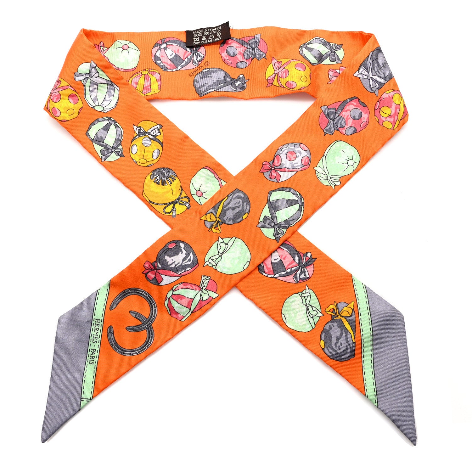 Hermes Silk Jockey Twilly Gris Perle Orange Vert 1 of 5