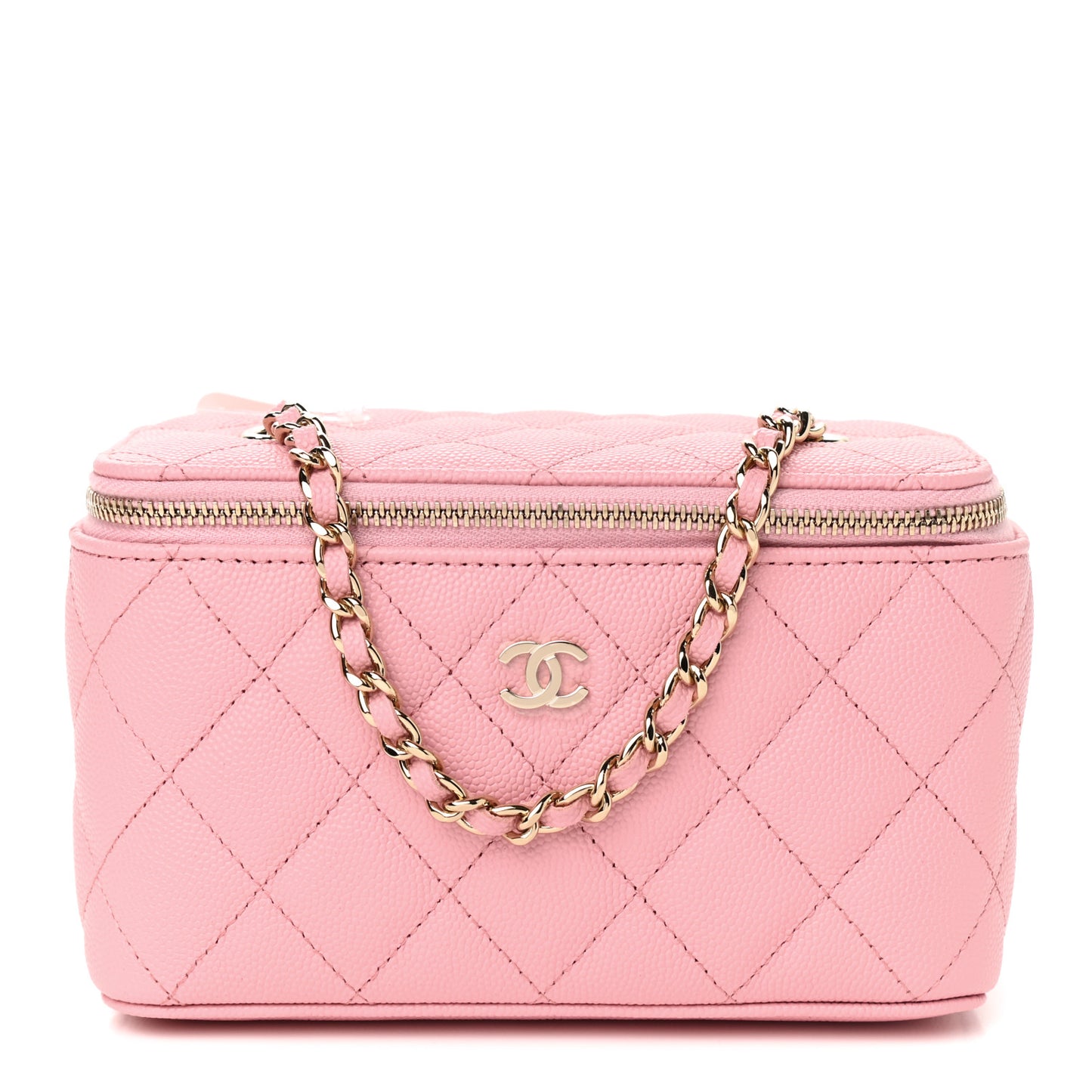 Caviar Quilted Small Vanity Case With Chain Pink