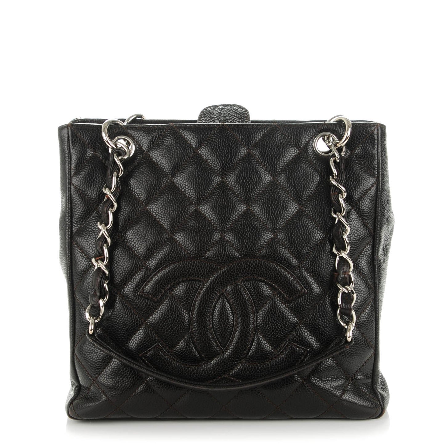 Caviar Petit Shopping Tote PST Dark Brown