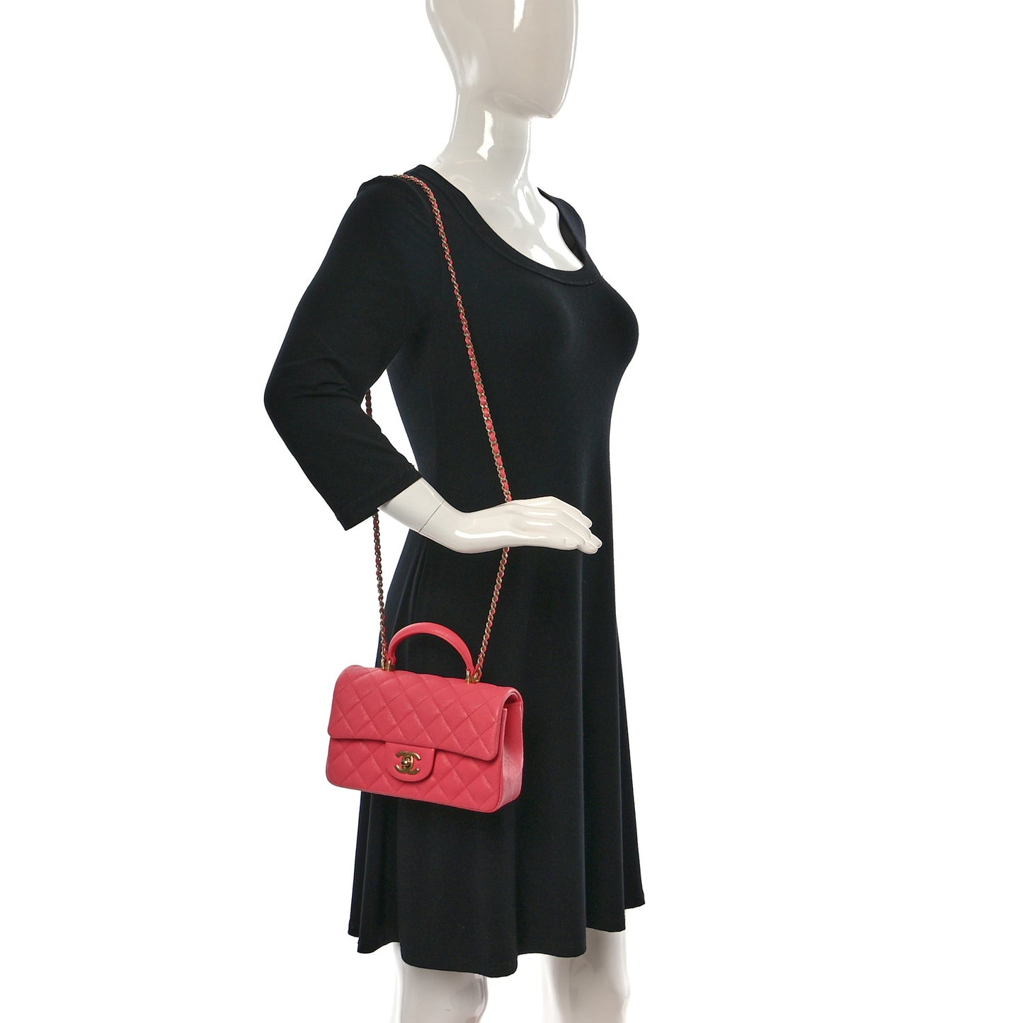 Caviar Quilted Mini Top Handle Rectangular Flap Pink