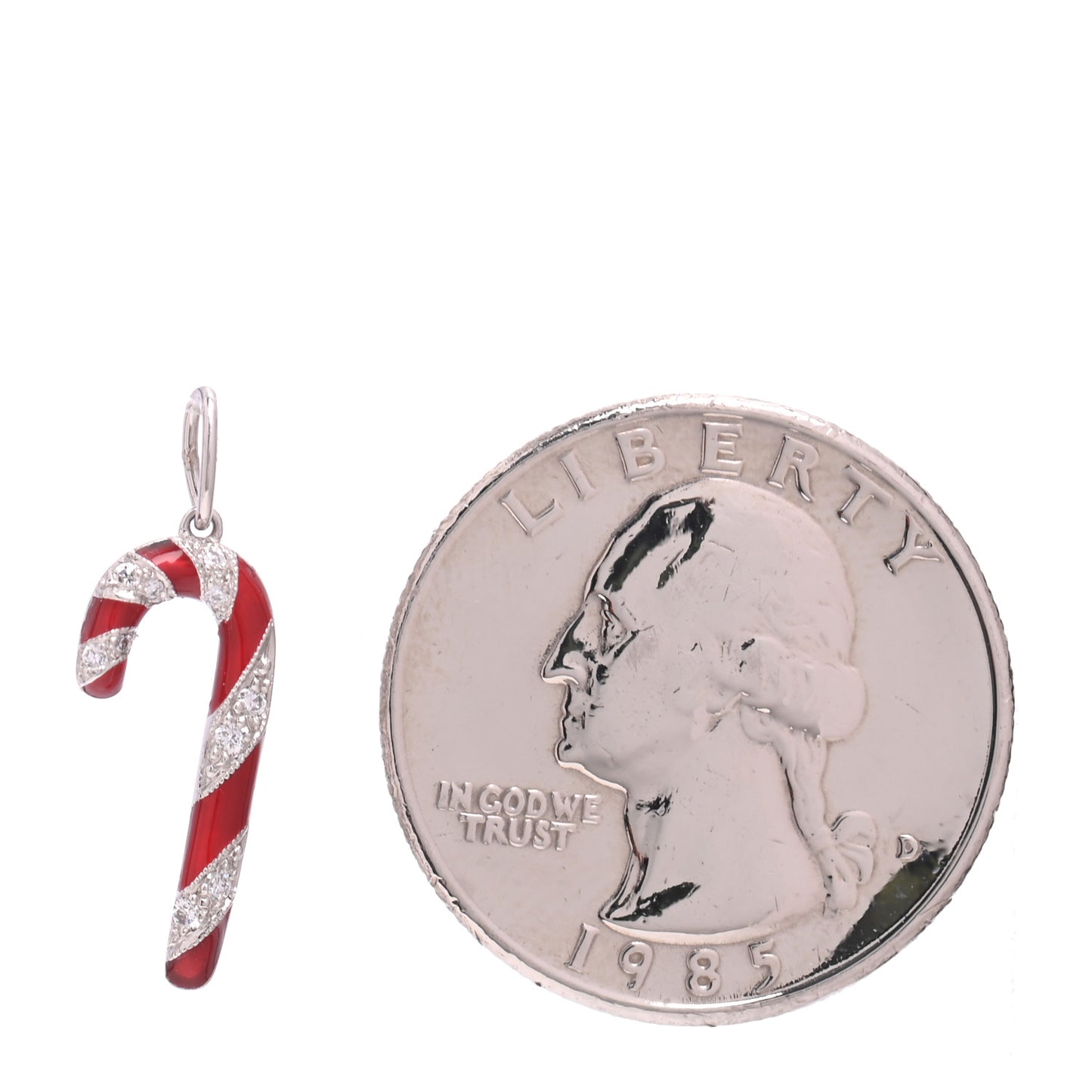 Platinum Enamel Diamond Candy Cane Charm