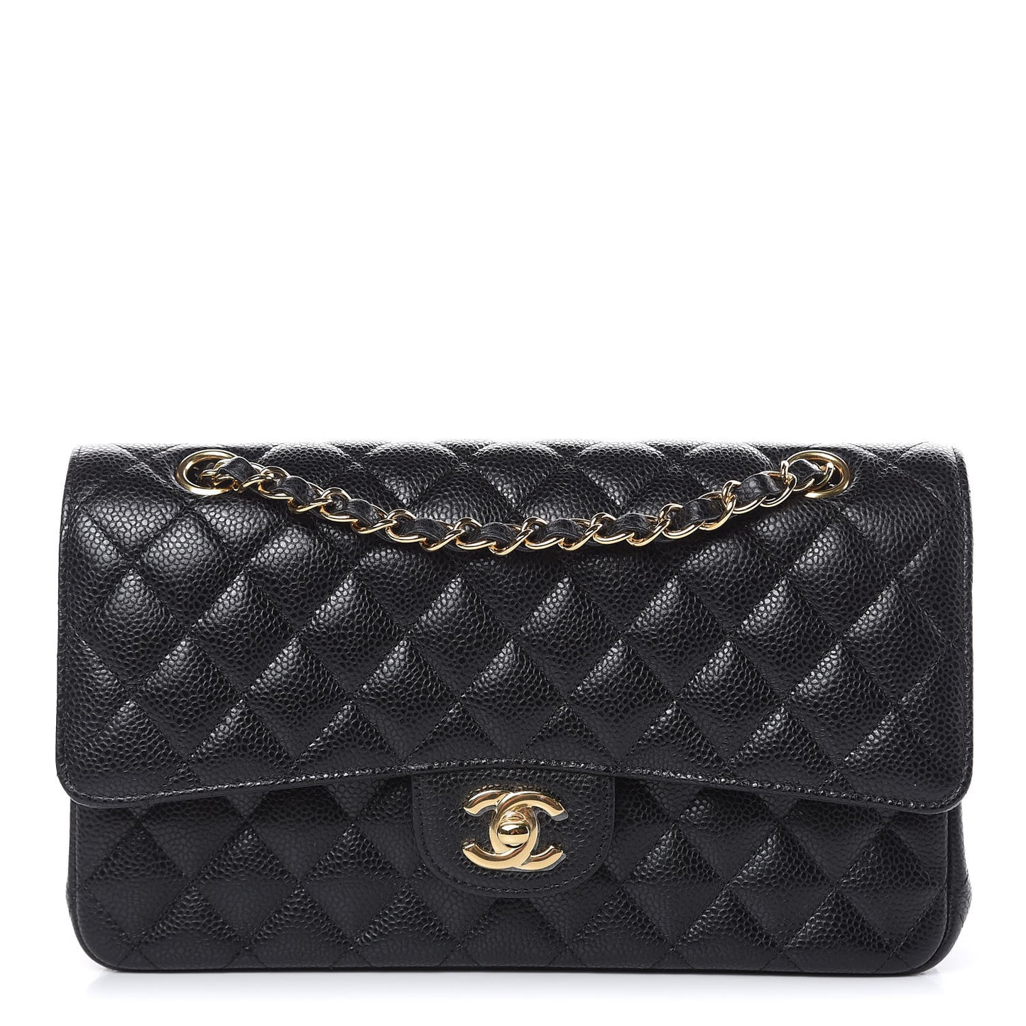Caviar Quilted Medium Double Flap Black