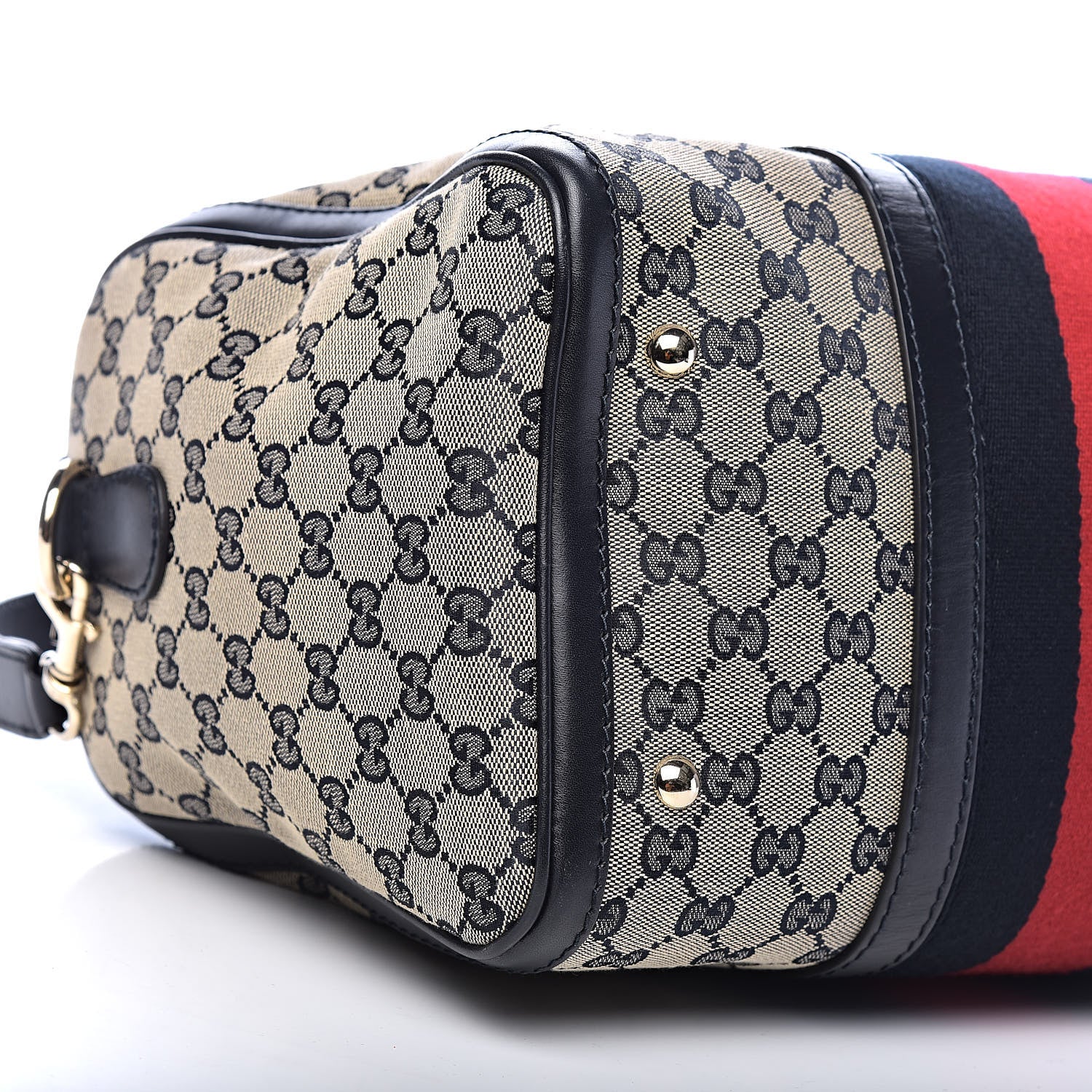 Gucci Monogram Selleria Calfskin Vintage Web Medium Boston Beige Blue 8 of 10