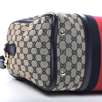Gucci Monogram Selleria Calfskin Vintage Web Medium Boston Beige Blue 8 of 10
