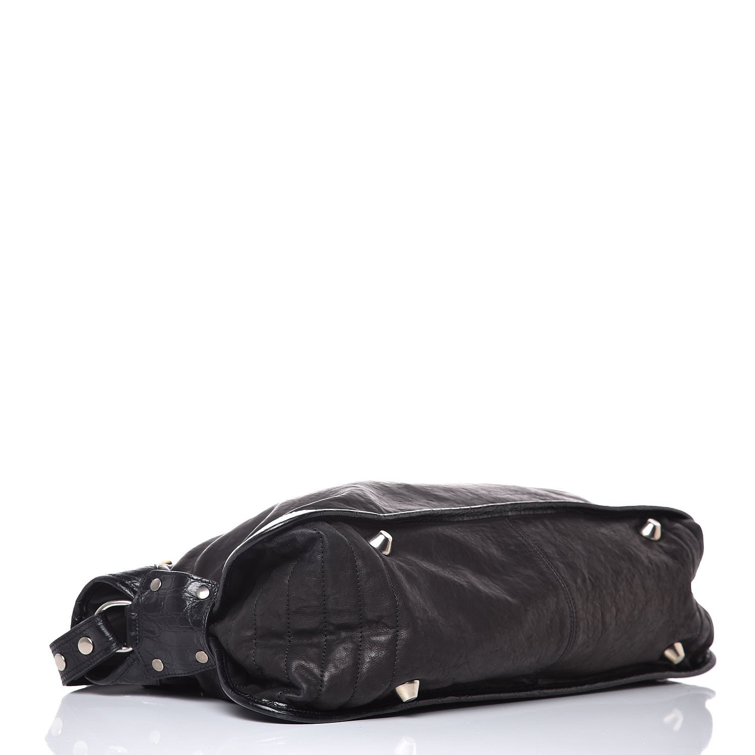 Celine Calfskin Crocodile Embossed Rider Tote Black 4 of 8