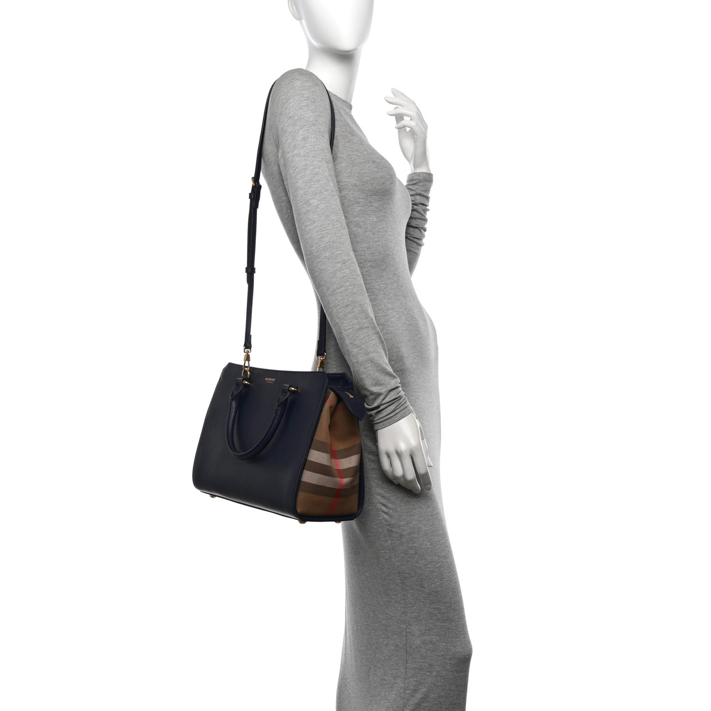 Calfskin Mega Check Banwell Tote Dark Canvas Blue