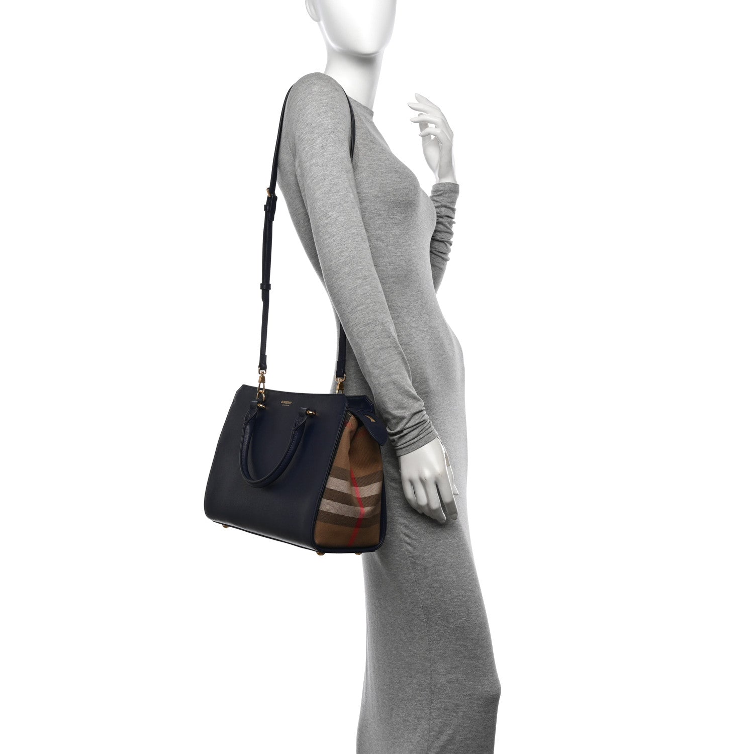 Burberry Calfskin Mega Check Banwell Tote Dark Canvas Blue 2 of 9