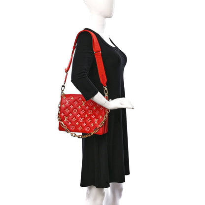 Louis Vuitton Lambskin Embossed Monogram Coussin PM Coquelicot Red 2 of 11