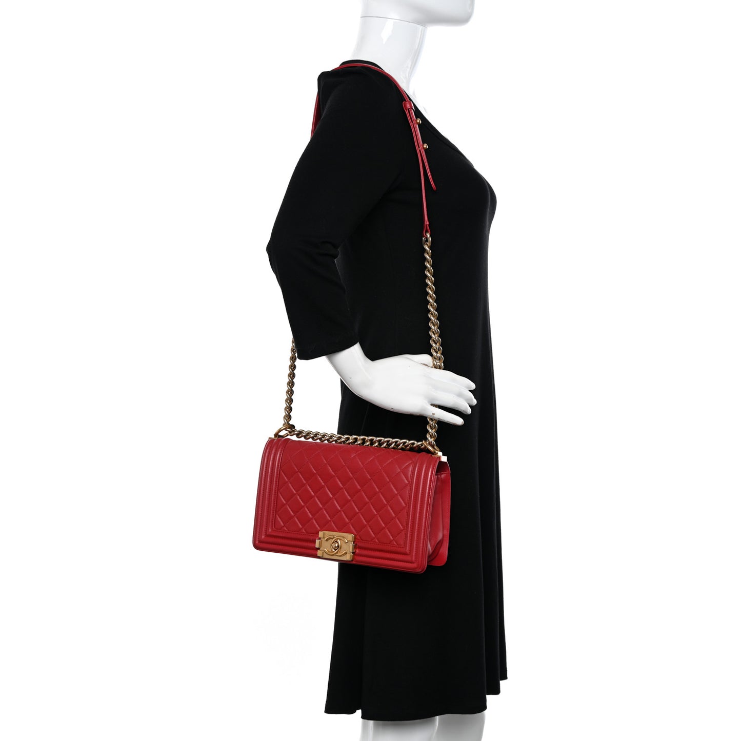 Lambskin Quilted Medium Boy Flap Red
