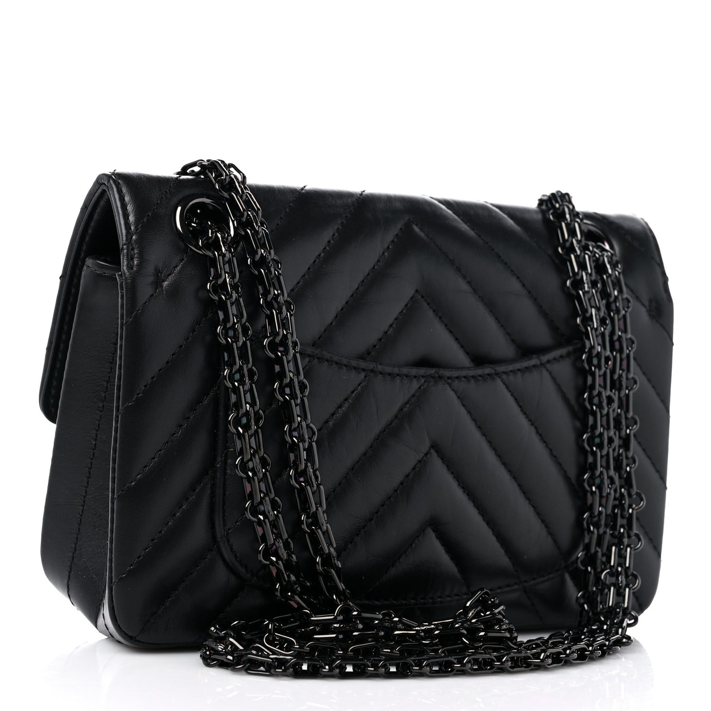 Aged Calfskin Chevron Quilted 2.55 Reissue Mini Flap So Black
