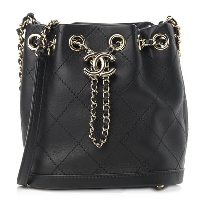 Chanel Calfskin Stitched Chain Bucket Bag Black 1 of 10