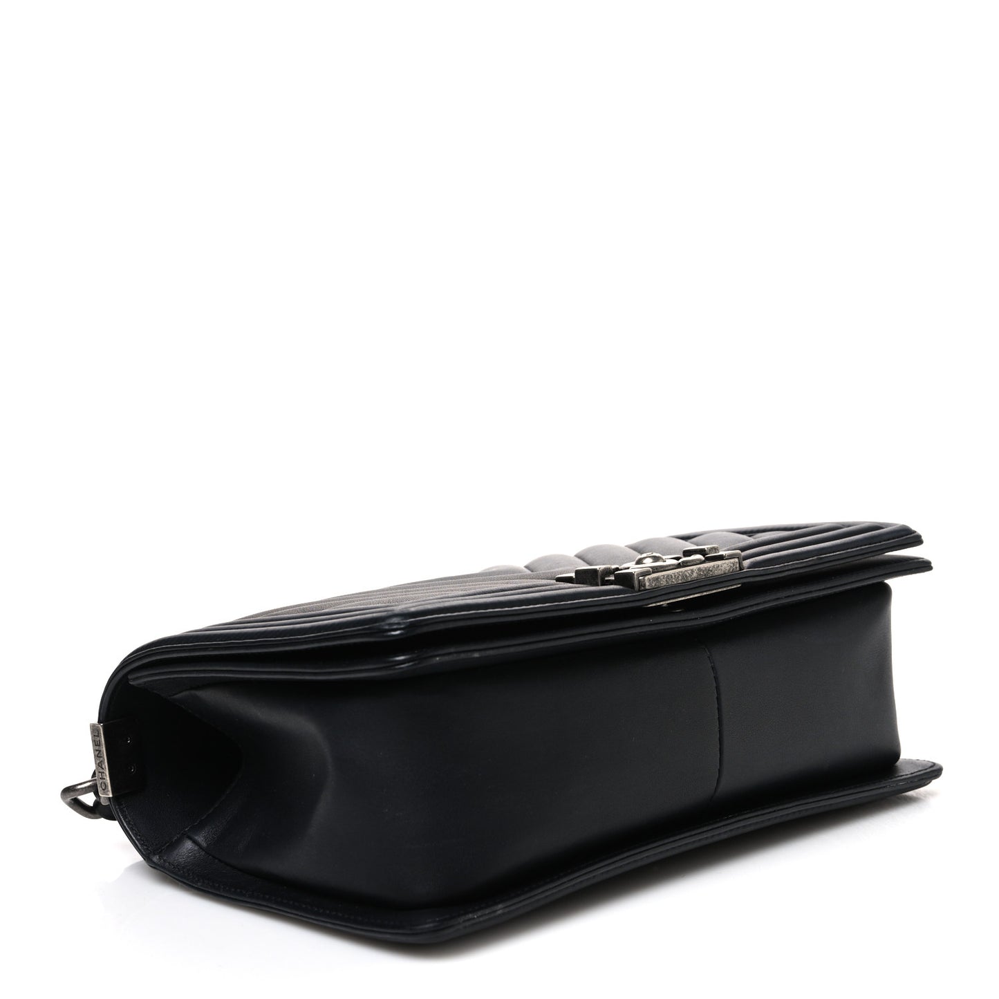 Calfskin Chevron Quilted Medium Boy Flap Black