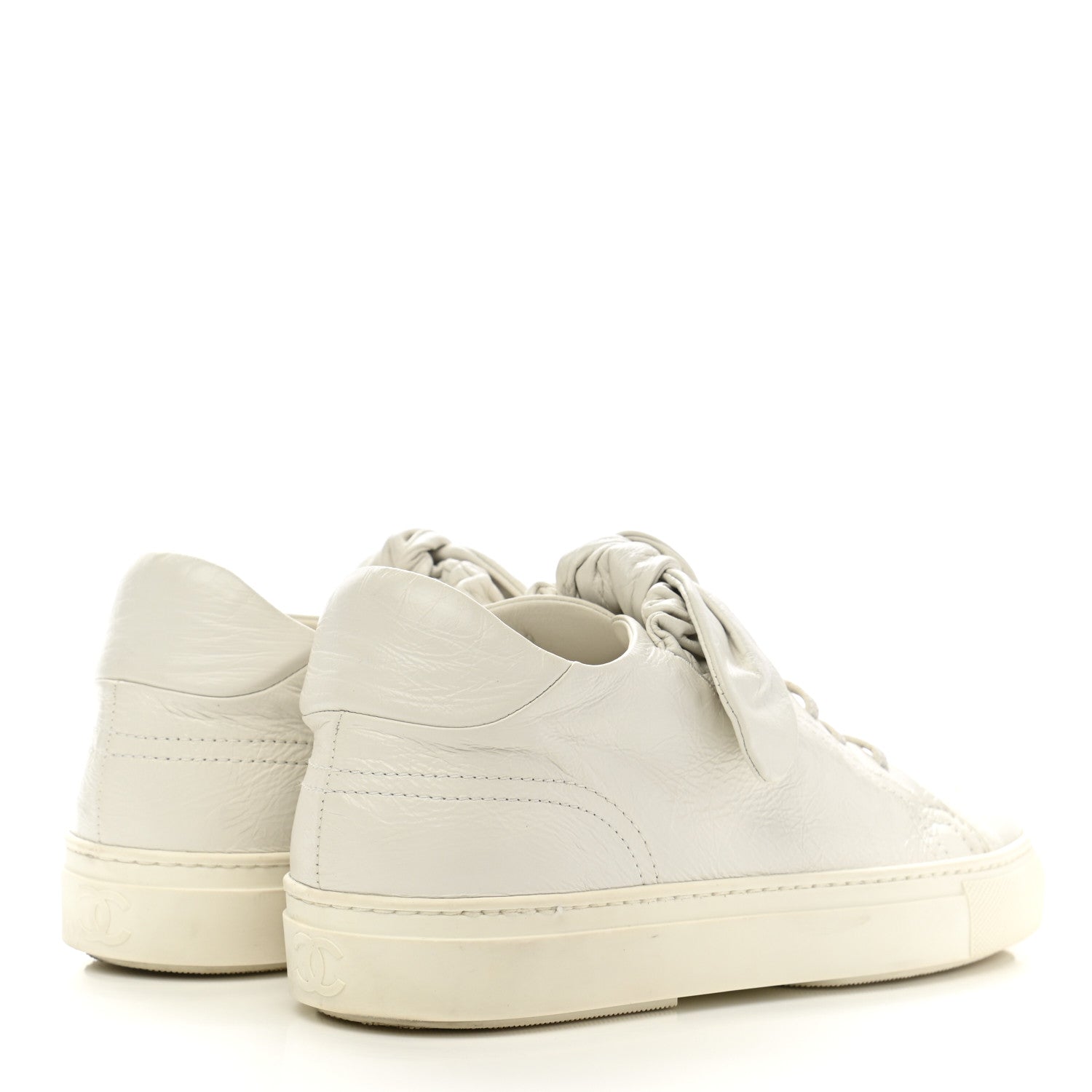 Chanel Crumpled Calfskin Womens CC Bow Sneakers 37.5 White 4 of 8