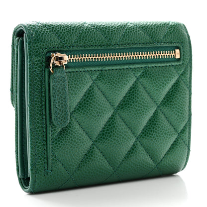 Chanel Metallic Caviar Quilted Compact Flap Wallet Green 3 of 9