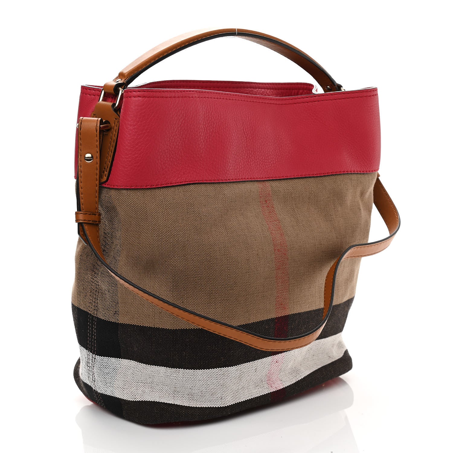 Burberry Grainy Calfskin Canvas Mega Check Medium Ashby Tassel Hobo Pink Azalea 3 of 11