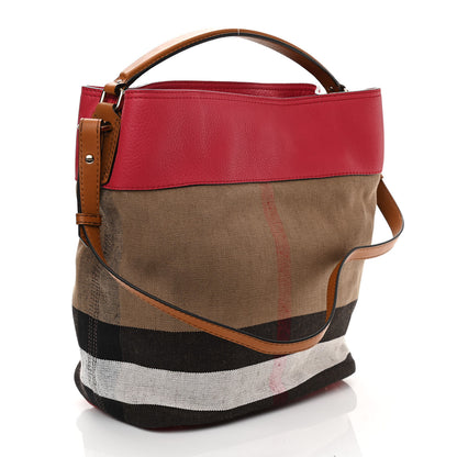 Burberry Grainy Calfskin Canvas Mega Check Medium Ashby Tassel Hobo Pink Azalea 3 of 11