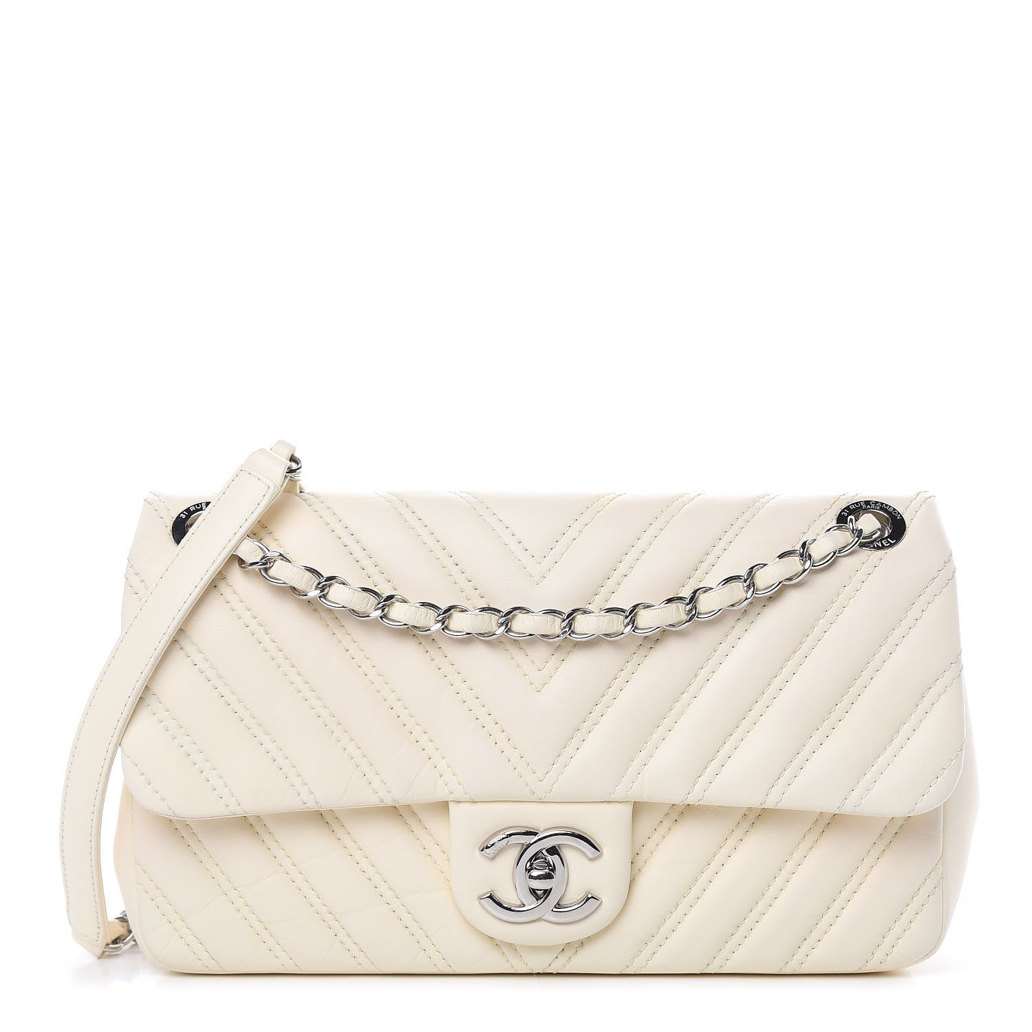 Chanel Lambskin Chevron Double Stitch Medium Single Flap White 1 of 12