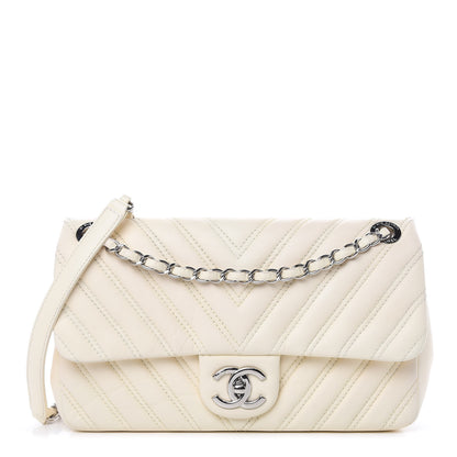 Chanel Lambskin Chevron Double Stitch Medium Single Flap White 1 of 12