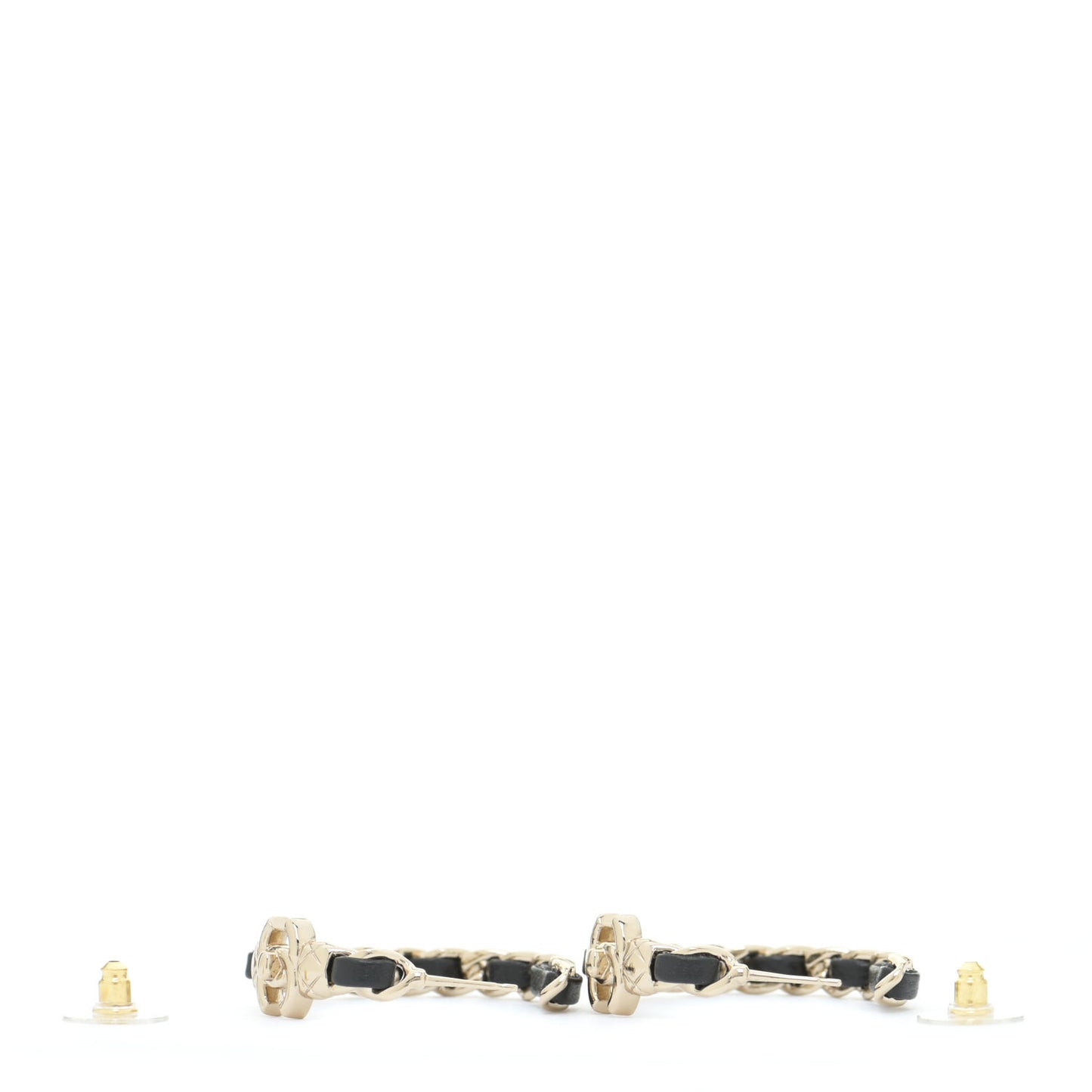 Lambskin CC Turnlock Chain Hoop Earrings Gold Black