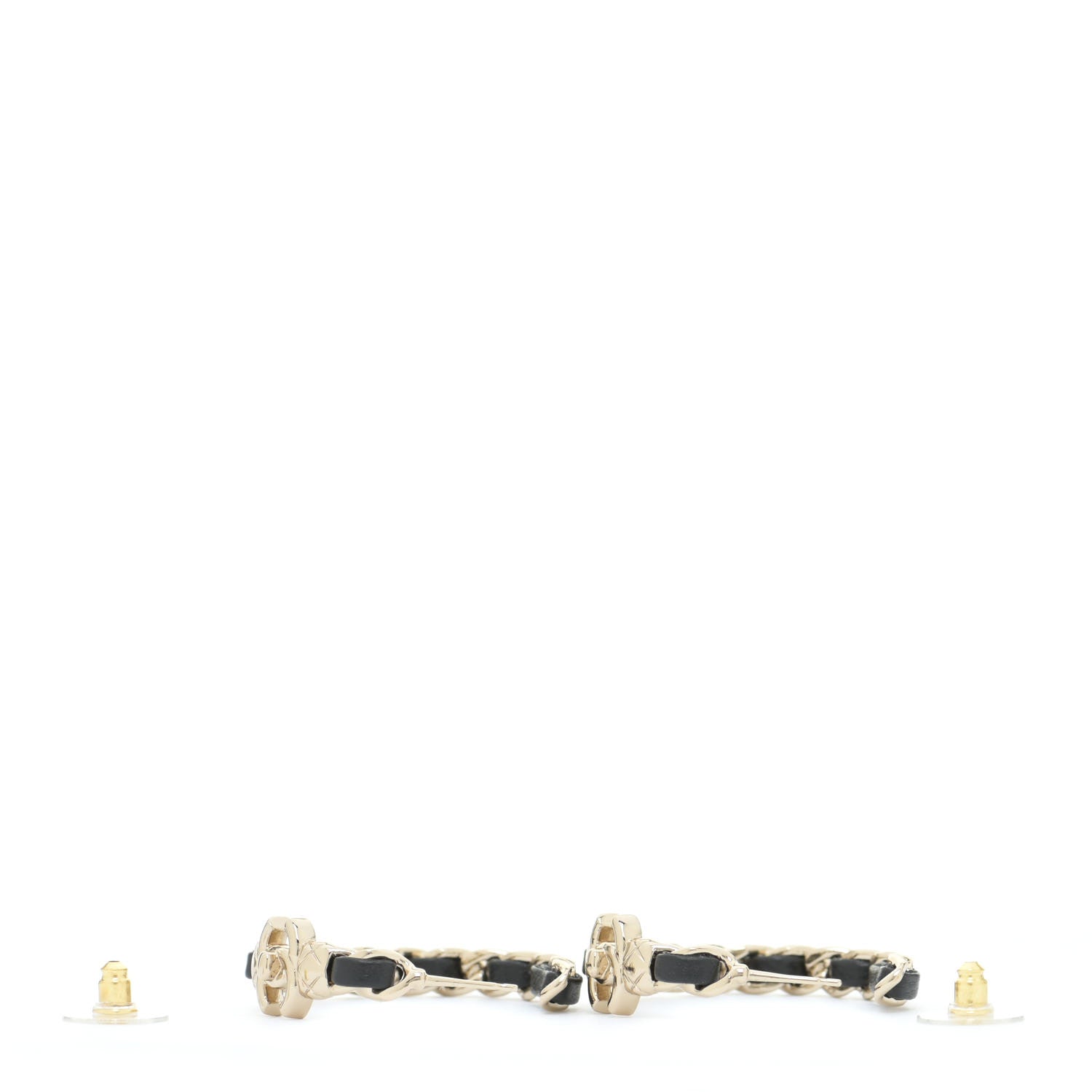 Chanel Lambskin CC Turnlock Chain Hoop Earrings Gold Black 3 of 5