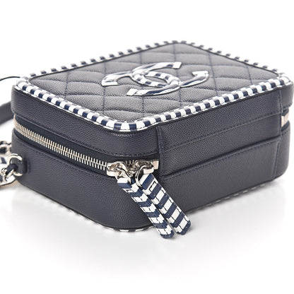 Chanel Caviar Quilted Striped Small CC Filigree Vanity Case Navy White 8 of 9