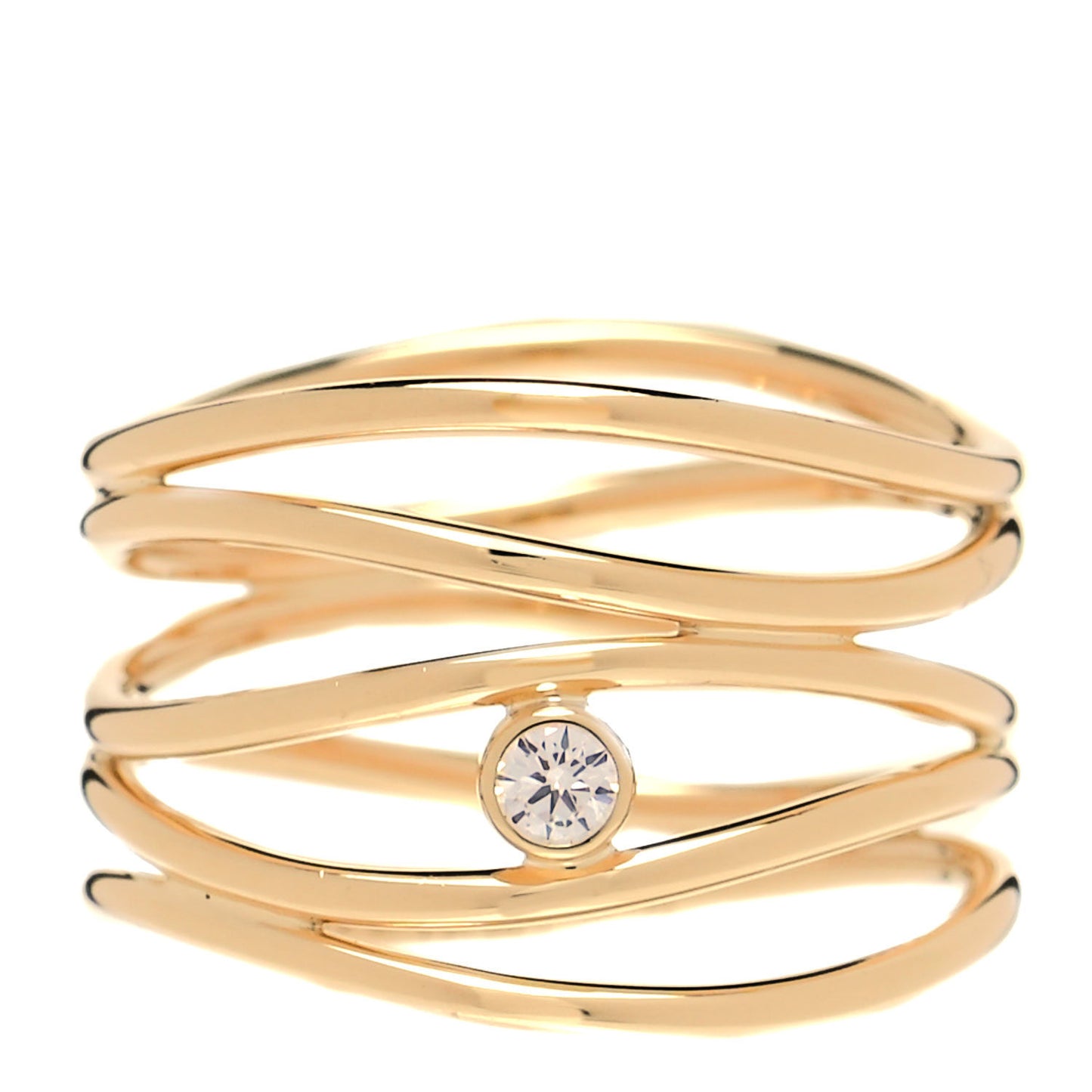 18K Yellow Gold Diamond Elsa Peretti 5 Row Wave Ring 50 5.5