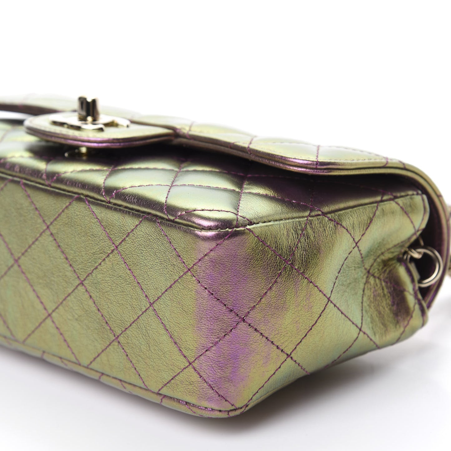 Iridescent Lambskin Quilted Mini Rectangular Flap Purple