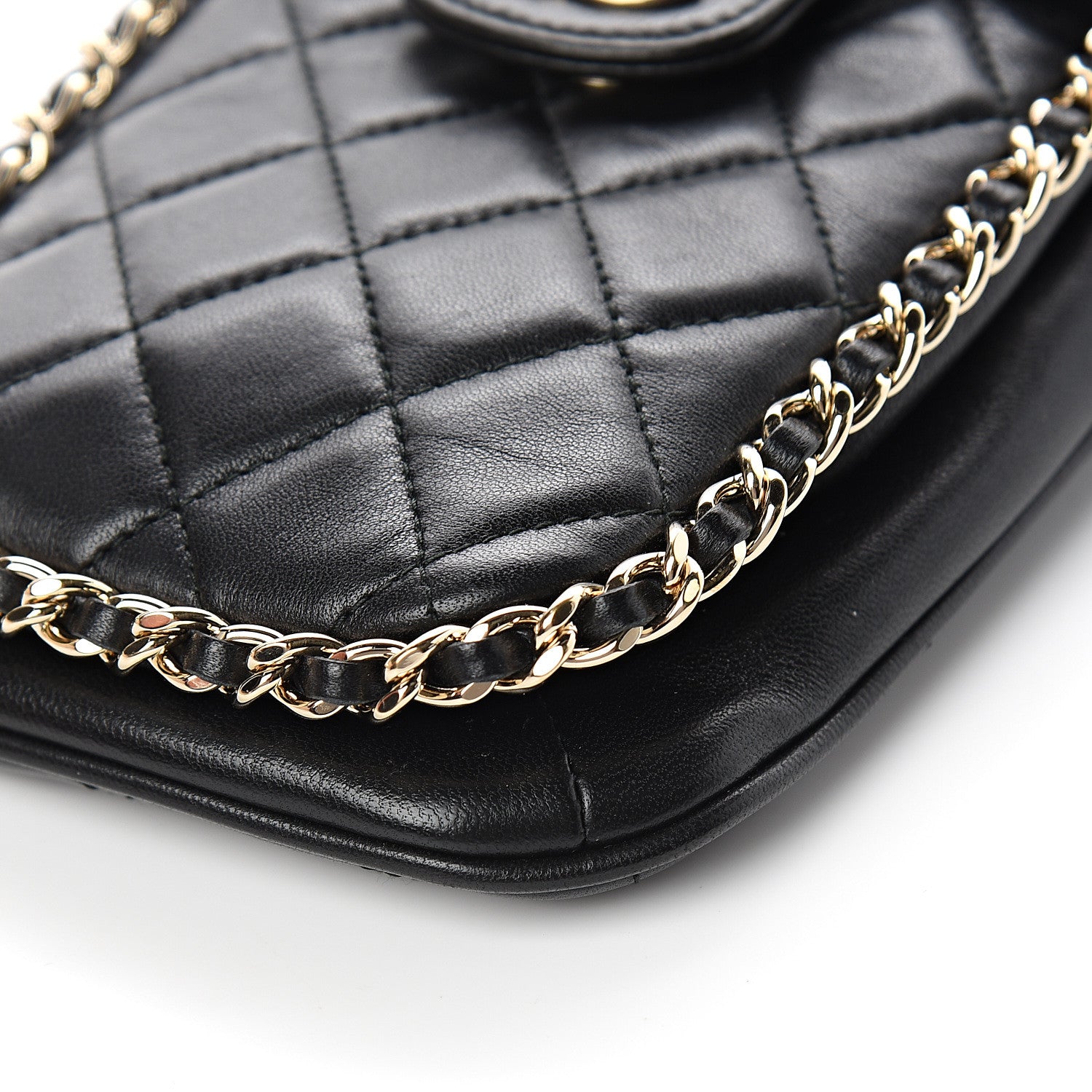 Chanel Lambskin Quilted Chain Around Flap Crossbody Black 5 of 11
