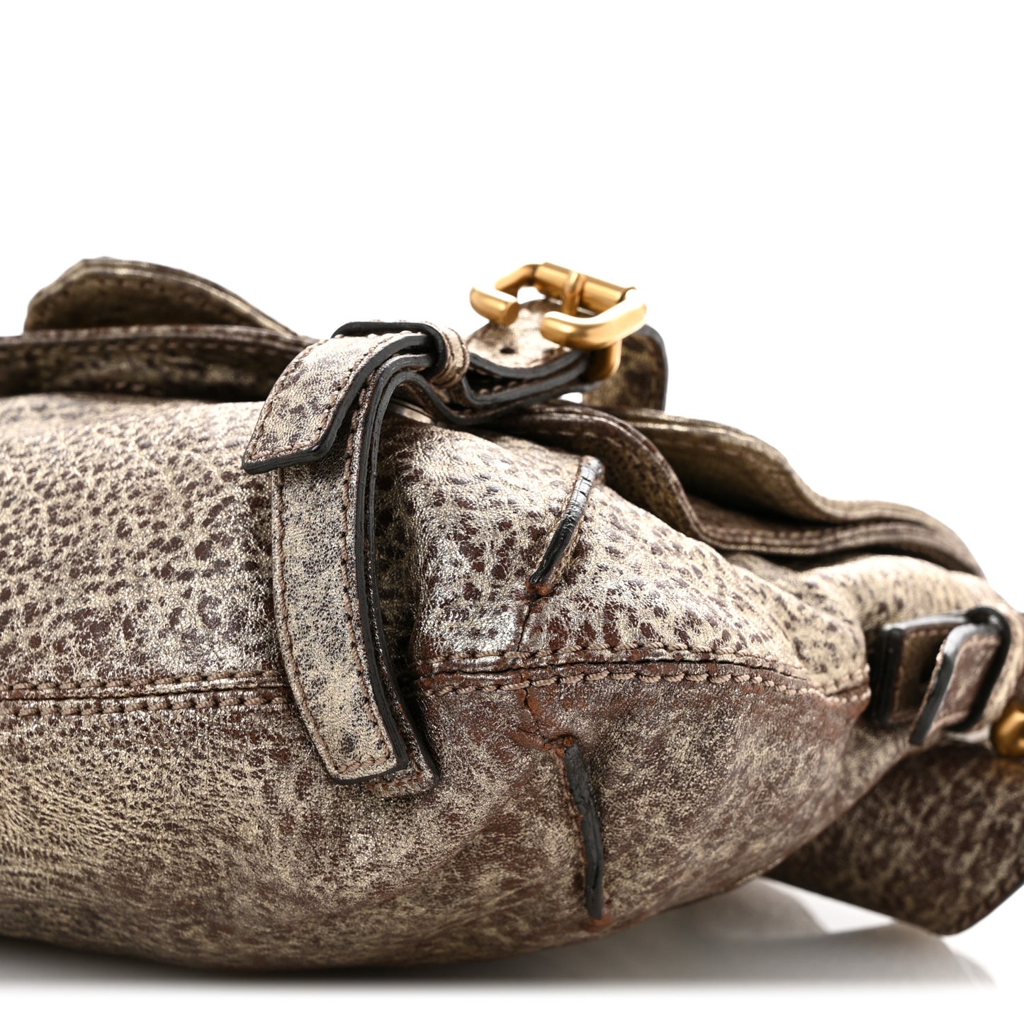 Metallic Pebbled Lambskin Paddington Satchel Grey