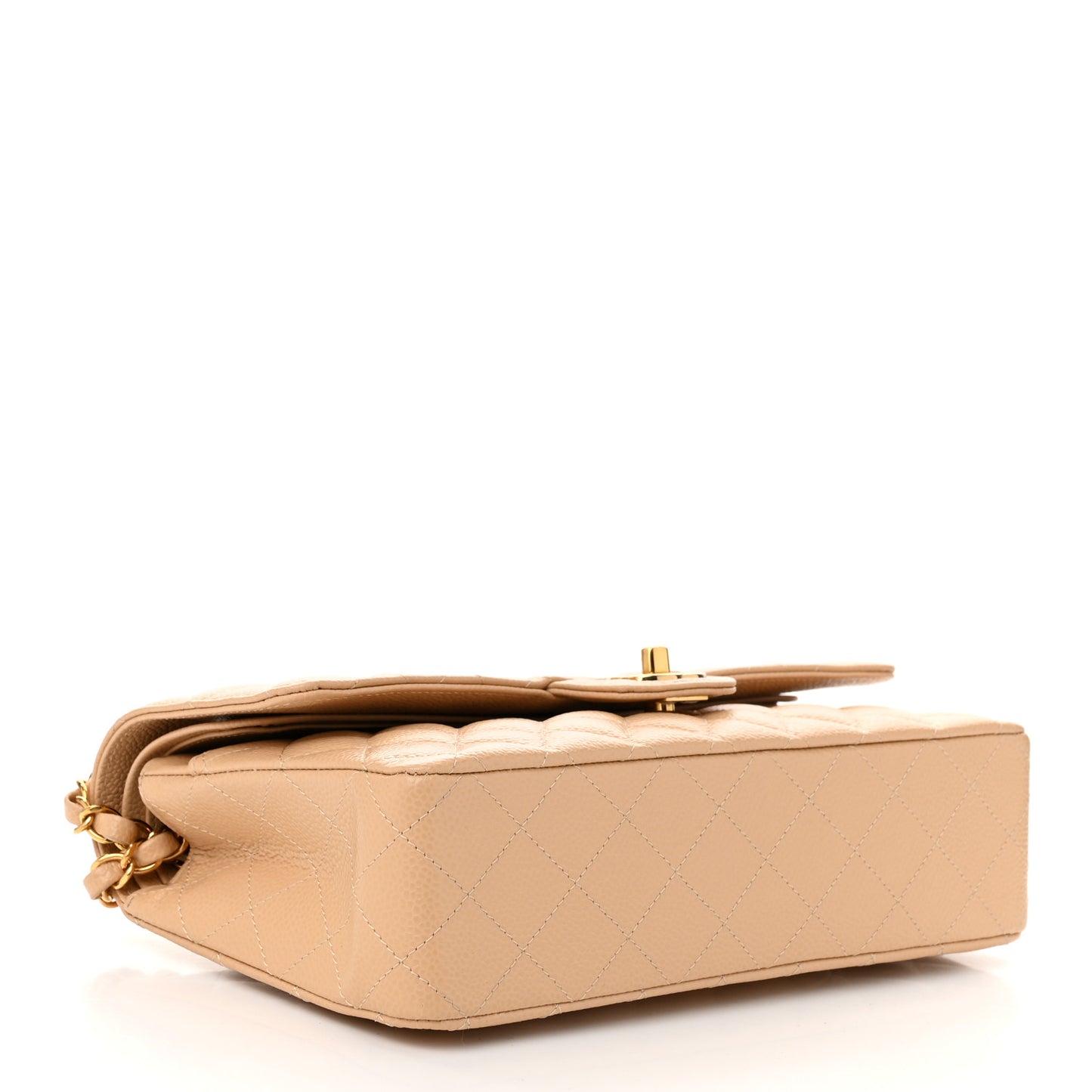 Caviar Quilted Medium Double Flap Beige