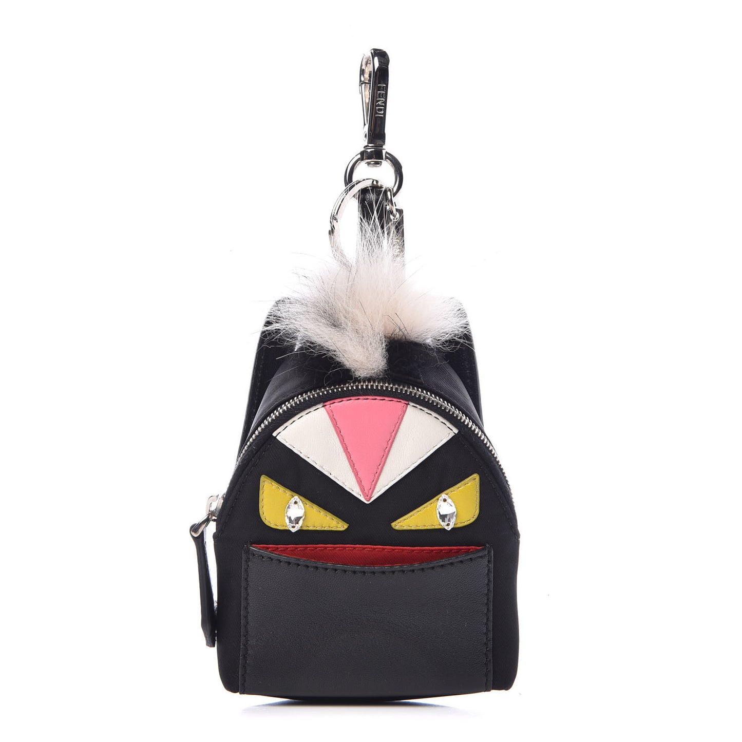 Nylon Shiny Nappa Nutria Fox Fur Monster Eyes Mini Backpack Charm Black Multicolor