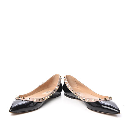 Valentino Garavani Patent Nappa Rockstud Ballerina Flats 37.5 Black Poudre 7 of 10