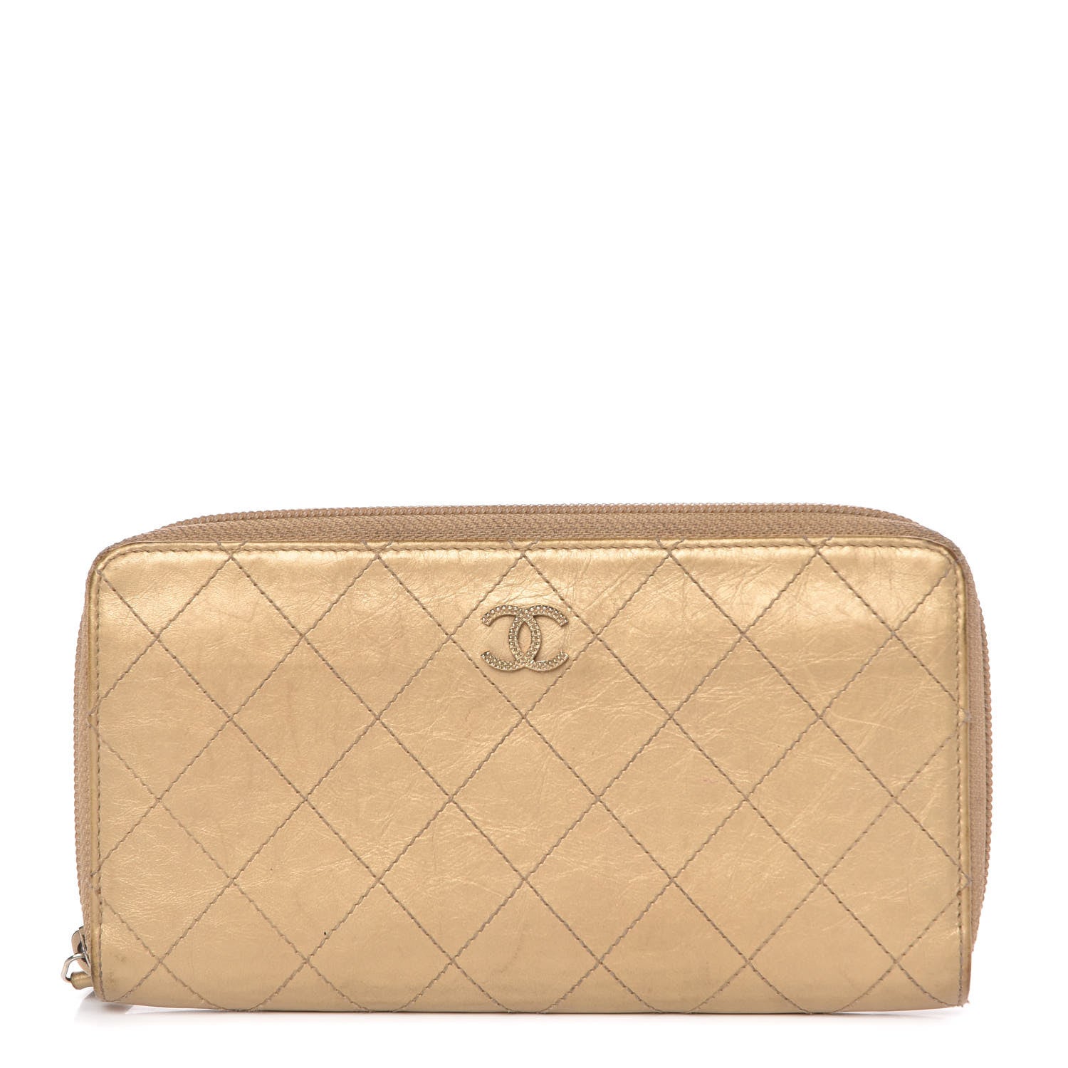Chanel Metallic Aged Calfskin Quilted Palette Large Gusset Zip Around Wallet Gold 1 of 15