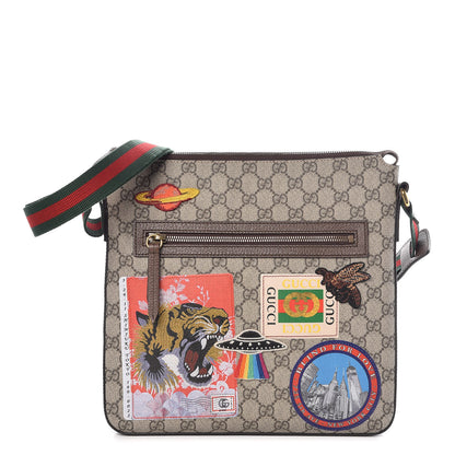 Gucci Soft GG Supreme Monogram Courrier Web Medium Flat Messenger Bag Beige New Acero Multicolor 1 of 7
