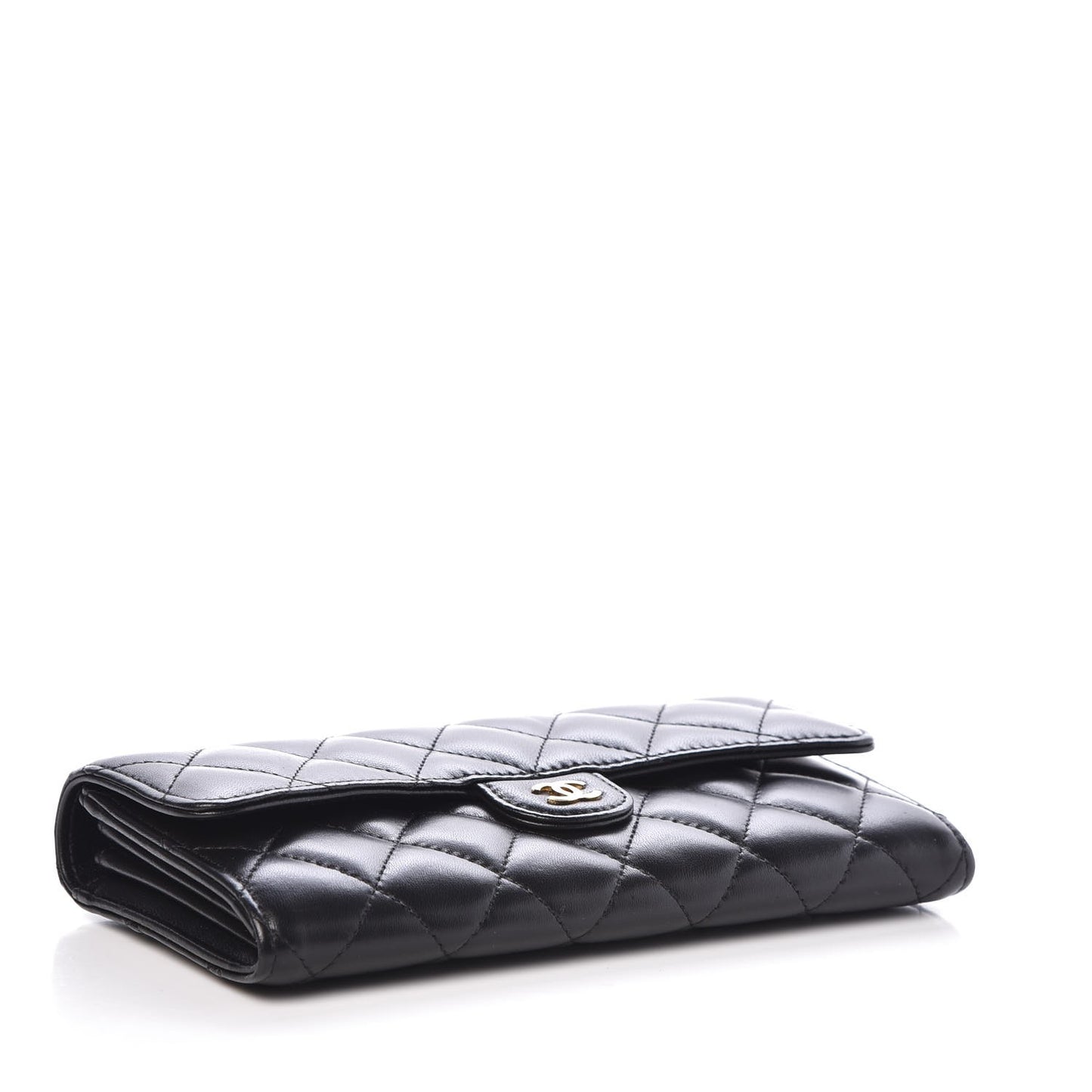 Lambskin Quilted Large Gusset Flap Wallet Black