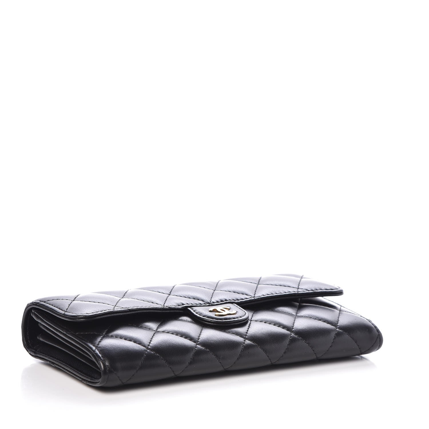 Chanel Lambskin Quilted Large Gusset Flap Wallet Black 4 of 9