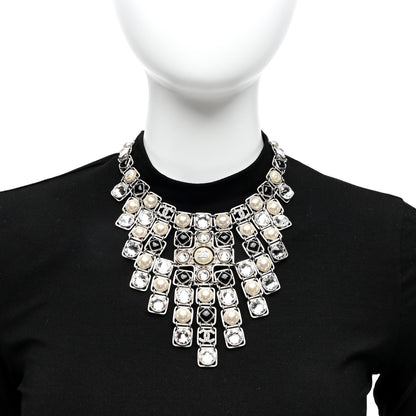 Chanel Crystal Pearl Resin CC Necklace Silver Black 2 of 5