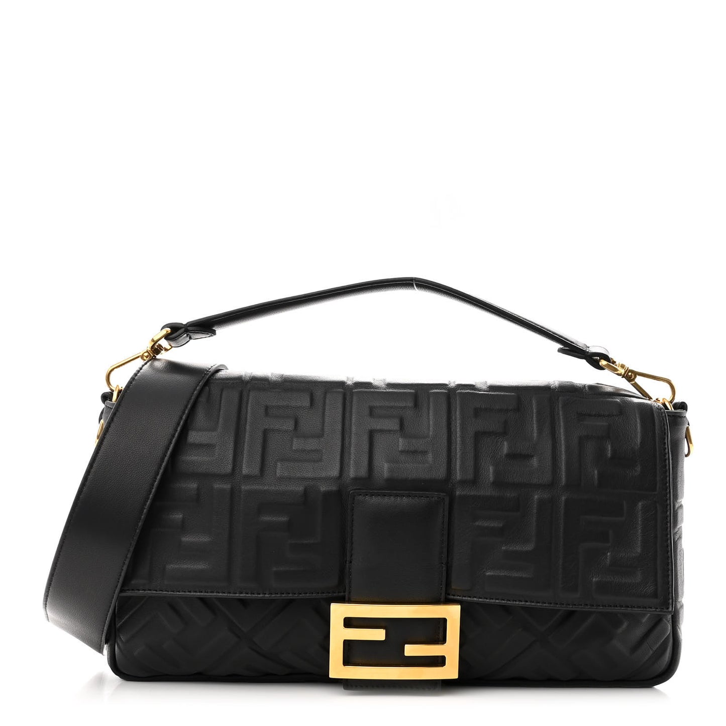 Nappa FF 1974 Embossed Large Baguette Black