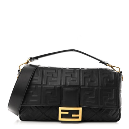 Fendi Nappa FF 1974 Embossed Large Baguette Black 1 of 9