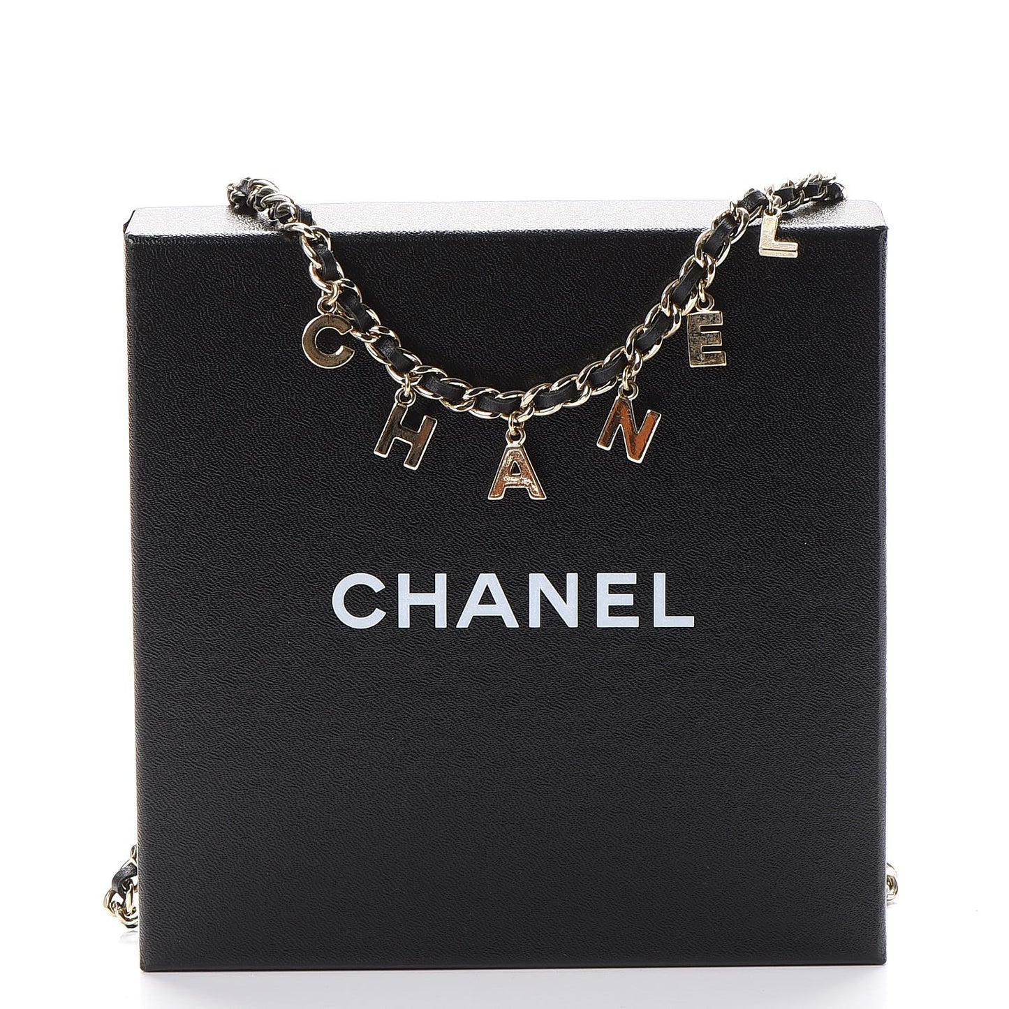 Lambskin Chain Logo Belt Black Gold