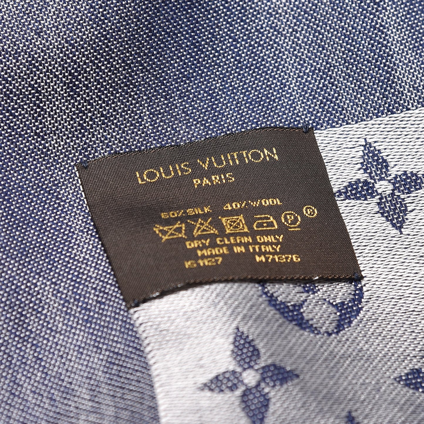 Silk Wool Monogram Denim Shawl Blue