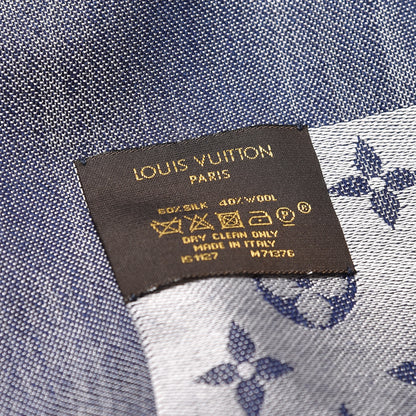 Louis Vuitton Silk Wool Monogram Denim Shawl Blue 3 of 4