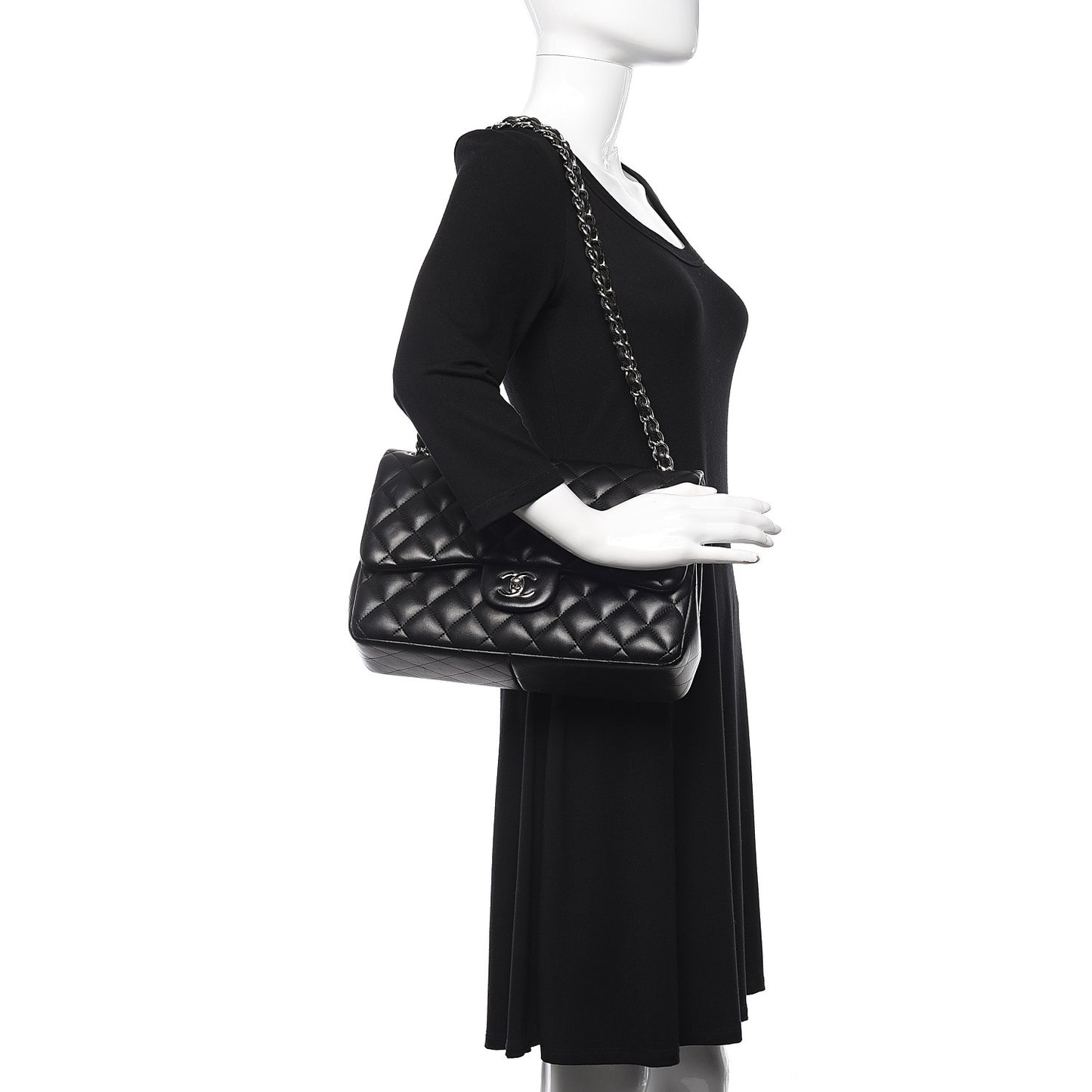 Lambskin Quilted Jumbo Double Flap Black