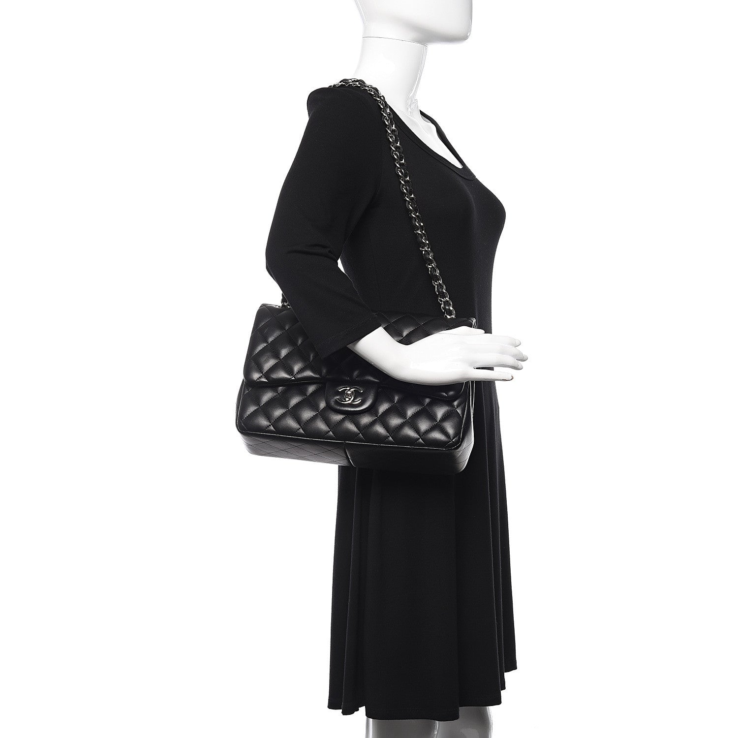 Chanel Lambskin Quilted Jumbo Double Flap Black 2 of 12